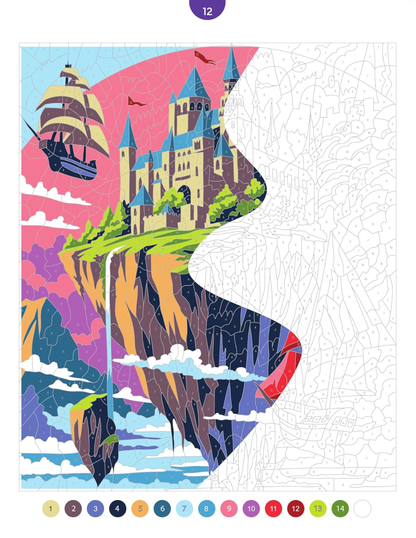 Enchanted Landscapes Mystery Coloring Book PDF – 45 Color by Number Pages | Fantasy Castle & Magical Scenery | Digital Download