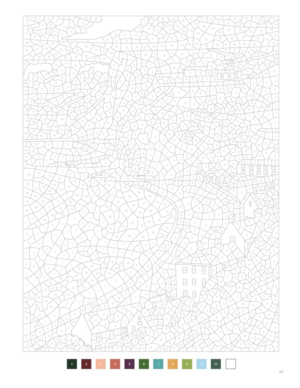 Mystery Coloring Book – French Countryside Landscapes PDF | 40 Color by Number Pages | Digital Download