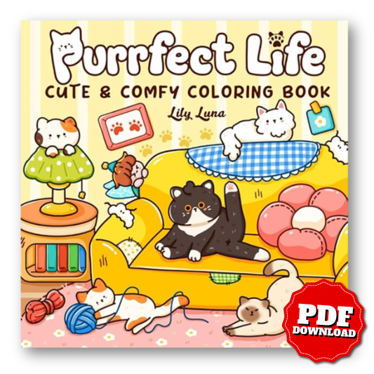 Purrfect Life: Cute and Comfy Coloring Book for Teens and Adults Featuring Adorable Cats with Magical Friends in Cozy Moments for Relaxation