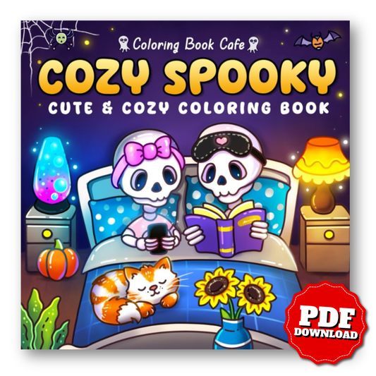 Cozy Spooky: Cute & Cozy Halloween Coloring Book for Adults & Teens, Fun & Festive Spooky Scenes with Pumpkins, Witches, Ghosts & Cozy Autumn Charm