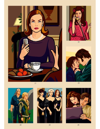 Movie & TV Show Mystery Color by Number Coloring Book PDF – 50 Cinematic Illustrations | Printable Digital Download