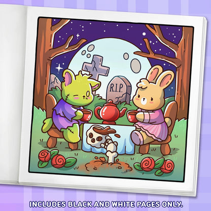 Spooky Moments: Cute Coloring Book for Adults and Teens with Adorable Characters and Creepy Scenes for Relaxation