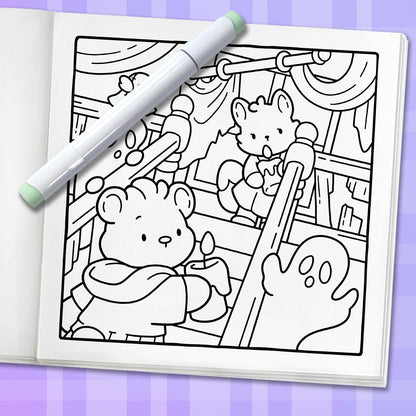 Spooky Moments: Cute Coloring Book for Adults and Teens with Adorable Characters and Creepy Scenes for Relaxation