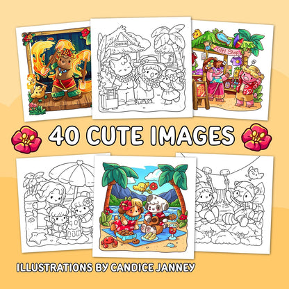 Cozy Hawaii: Cute Coloring Book for Adults and Teens with Charming Characters and Easy-to-Color Tropical Scenes for Relaxation