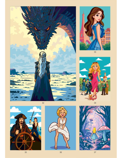 Movie & TV Show Mystery Color by Number Coloring Book PDF – 50 Cinematic Illustrations | Printable Digital Download