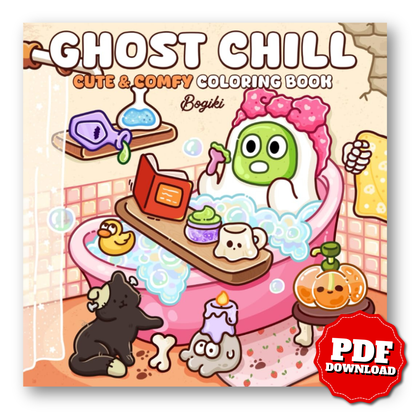 Ghost Chill: A Cute & Comfy Coloring Book for Adults and Teens Featuring Adorable Spooky Friends in Peaceful, Cozy Scenes for Relaxation