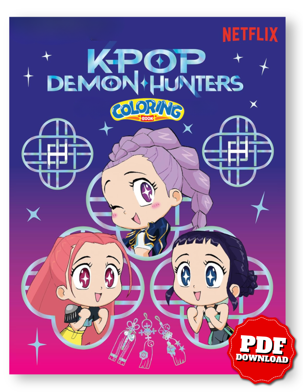 K-Pop Demon Hunters Coloring Book | 30 Printable Pages for Kids & Teens – Digital Download