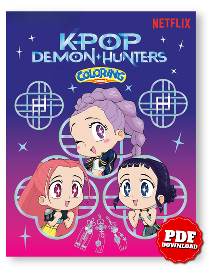 K-Pop Demon Hunters Coloring Book | 30 Printable Pages for Kids & Teens – Digital Download