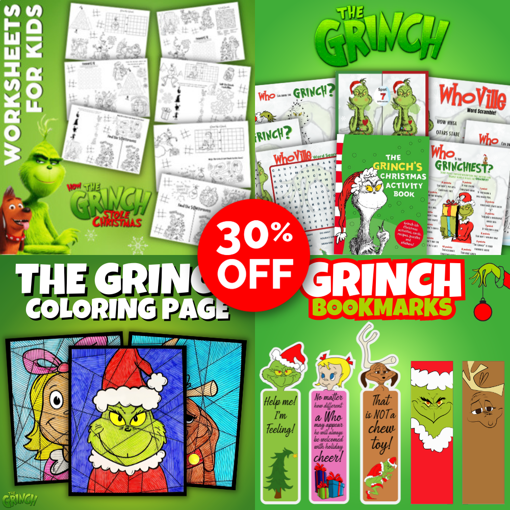 The Grinch Christmas Bundle | Worksheets, Coloring Pages & Bookmarks | Printable Holiday Activity Pack (30% OFF)