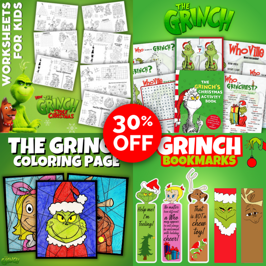 The Grinch Christmas Bundle | Worksheets, Coloring Pages & Bookmarks | Printable Holiday Activity Pack (30% OFF)