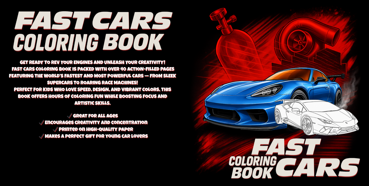 Fast Cars Coloring Book | Supercar & Racing Edition (PDF Download)