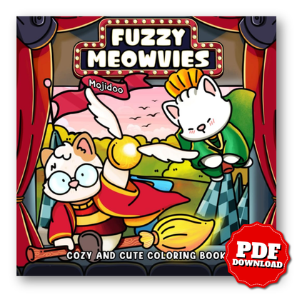 Fuzzy Meowvies: Cozy and Cute Coloring Book for Adults and Teens with Cinema-Inspired Cat Friends, Bold Simple Easy Animal Designs for Stress Relief Relaxation Books