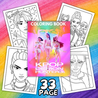 K-Pop Demon Hunters Coloring Book | 33 Printable Pages for Kids & Teens – Digital Download