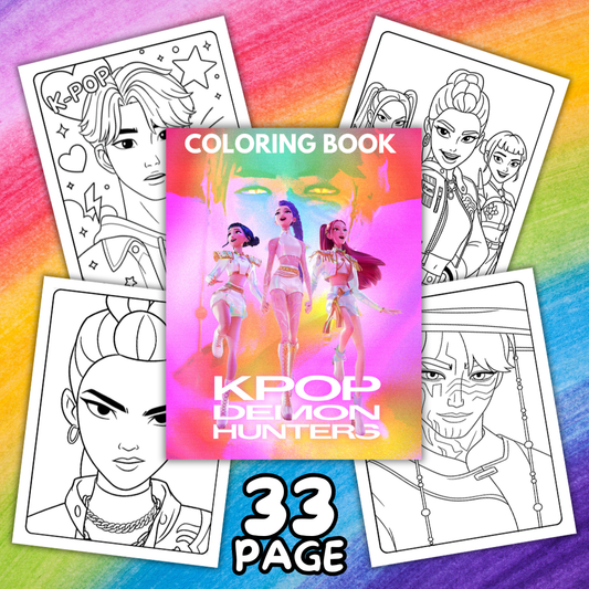 K-Pop Demon Hunters Coloring Book | 33 Printable Pages for Kids & Teens – Digital Download